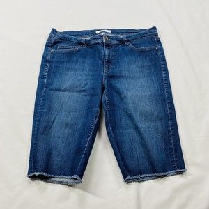 Ann Taylor Loft Jean Shorts Womens Size 12 Cut Off Dark Wash Raw Hem Stretch